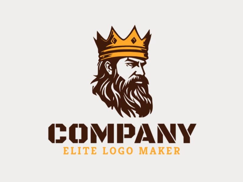 Vector logo in the shape of a king wearing a crown with illustrative design with dark yellow and dark brown colors.