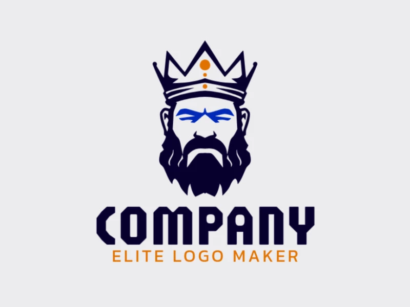 Logo with creative design, forming a king wearing crown with symmetric style and customizable colors.