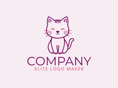 Monoline logo design featuring a kitten in purple and pink, offering a sleek and elegant visual identity with a playful touch.