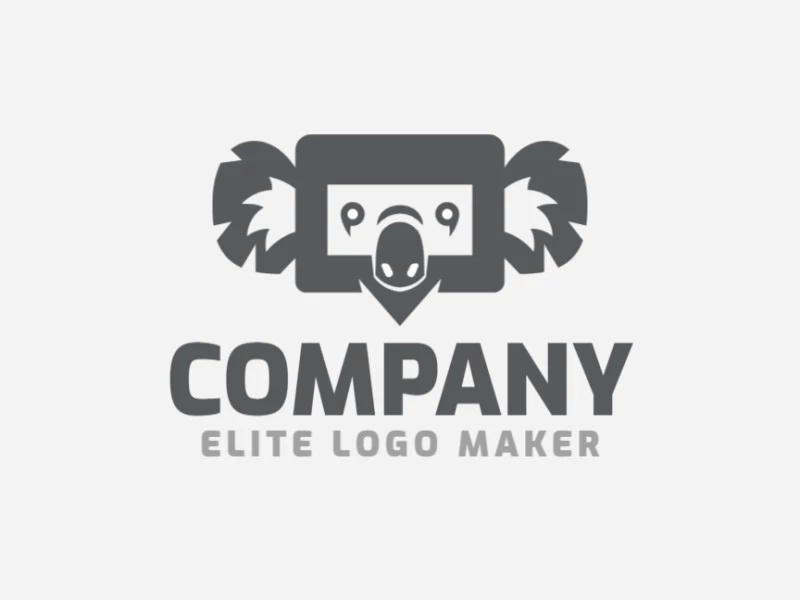 Create a vector logo for your company in the shape of a koala combined with a chat box with an abstract style; the color used was grey.