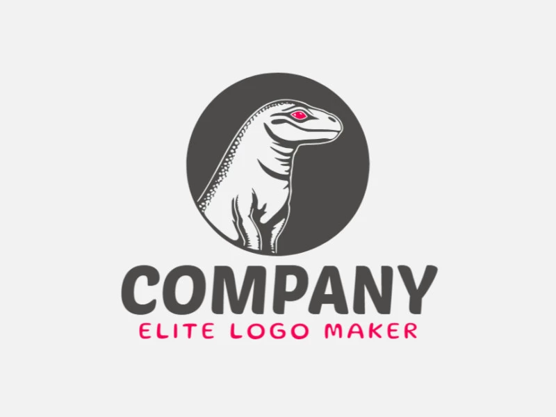 Create a vectorized logo showcasing a contemporary design of a Komodo dragon and abstract style, with a touch of sophistication with grey and pink colors.