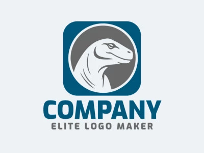 Vector logo in the shape of a Komodo dragon with mascot style with grey and dark blue colors.