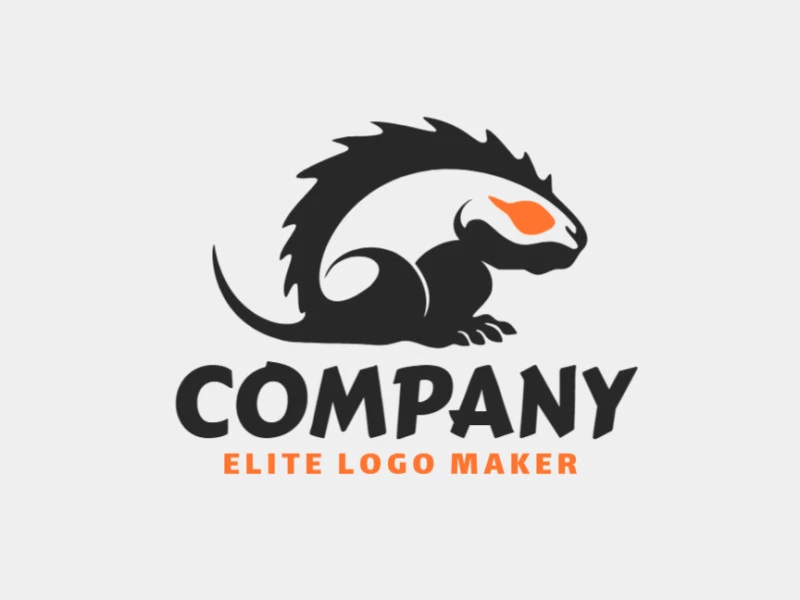 Create a logo for your company in the shape of a Komodo dragon with abstract style with orange and black colors.