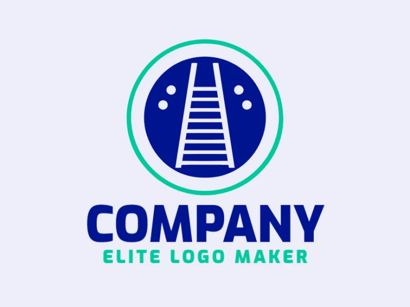 Logo available for sale in the shape of a ladder with a minimalist design with green and dark blue colors.