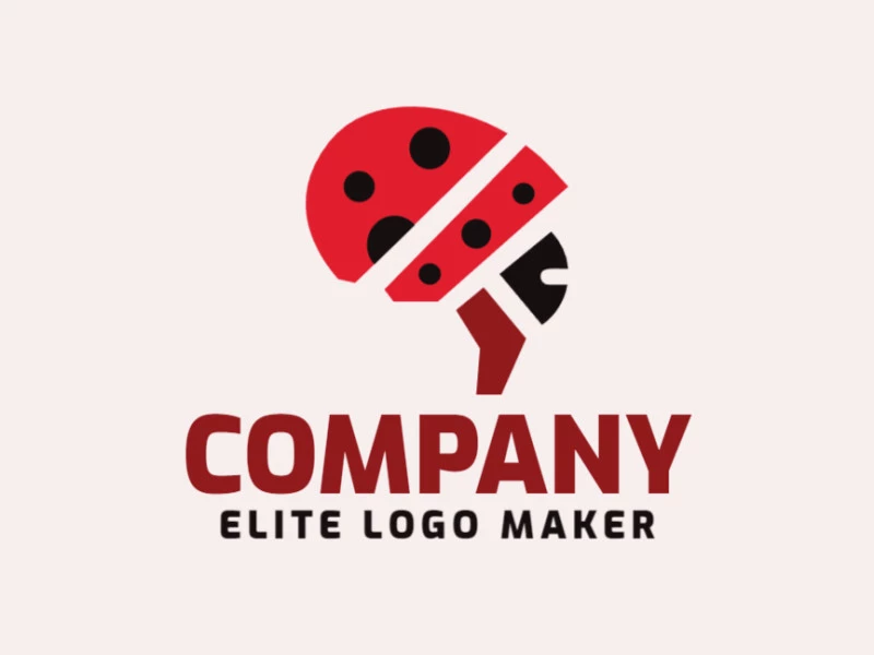 Abstract logo created with geometric shapes forming a ladybug combined with a brain with red, brown, and black colors.