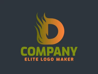 An abstract logo featuring the letter 'D' intertwined with dynamic flames, showcasing green and orange colors for a bold and energetic brand identity.