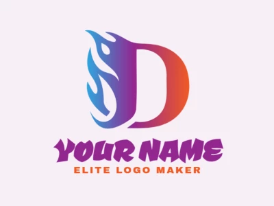 A perfect letter 'D' on fire logo in a gradient style, designed to evoke energy and intensity with a dynamic and bold design.