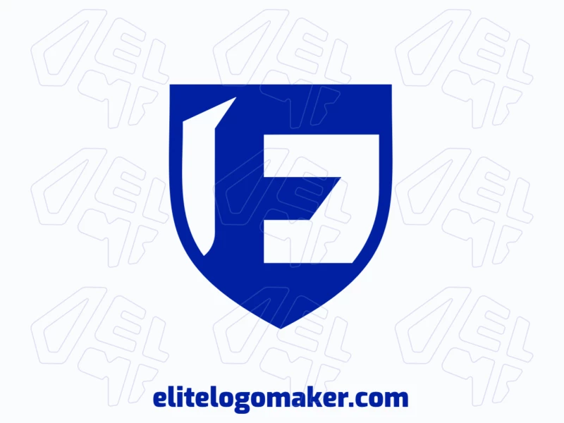 An initial letter logo featuring the letter 'E' combined with a medieval shield, designed in dark blue for a good logo template with a strong, classic appeal.