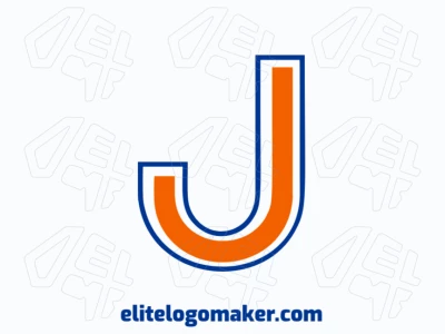 Letter 'J' in orange with a blue edge, featuring an initial letter style, offering an editable logo template perfect for customizable branding.