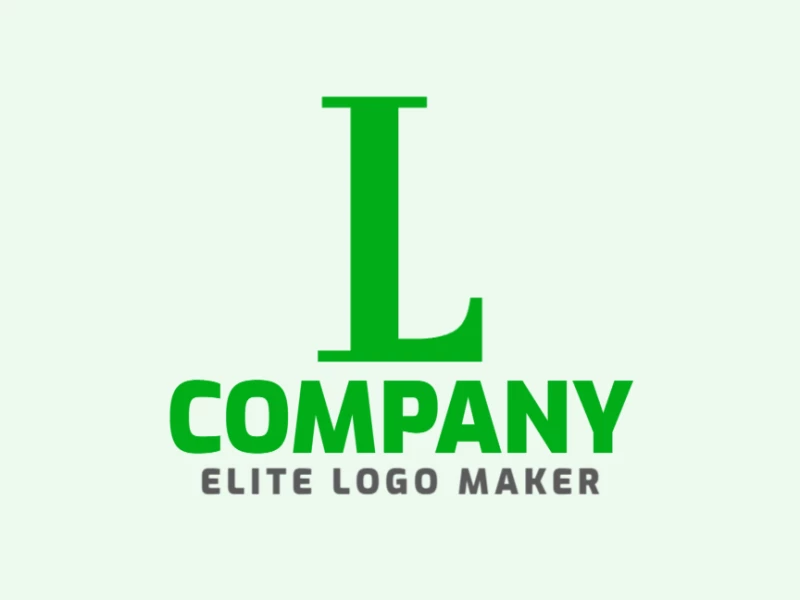 An editable initial letter logo featuring the letter 'L' in green, designed with bold lines and modern style for a customizable visual identity.