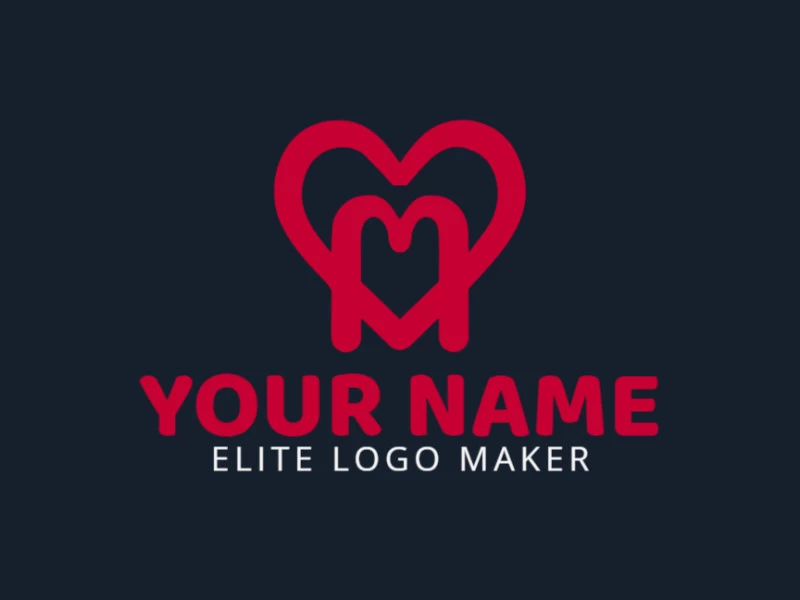 A sophisticated, minimalist logo featuring the letter 'M' and a heart in elegant red.