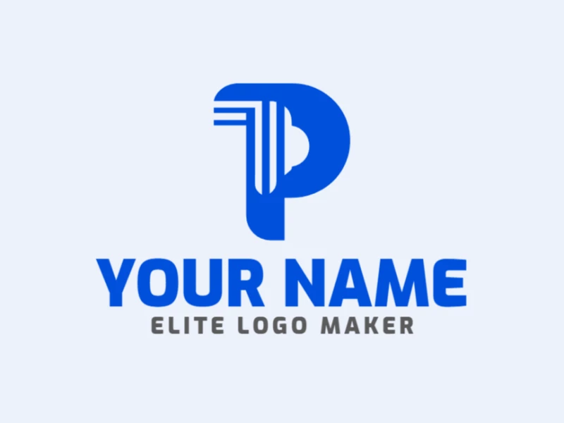 A minimalist logo template featuring the letter "P" combined with a blue cloud, designed for business purposes with a clean and professional look.