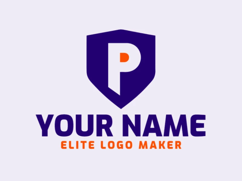 An emblem logo design merging the letter 'P' with a shield, emphasizing excellent quality in blue and orange tones.