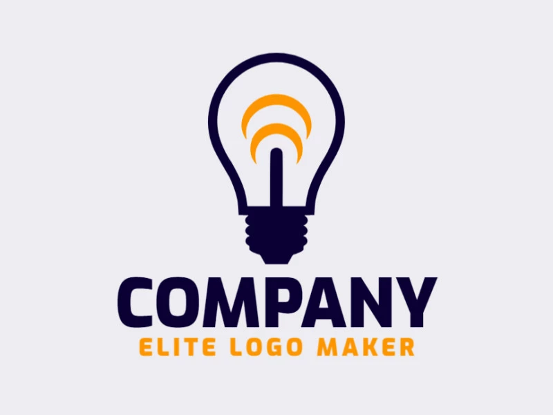 A sophisticated logo in the shape of a light bulb with a sleek minimalist style, featuring a captivating yellow and dark blue color palette.