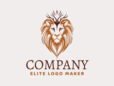 A symmetrical logo featuring a majestic lion with a crown, in warm shades of brown and yellow, conveying strength and royalty.