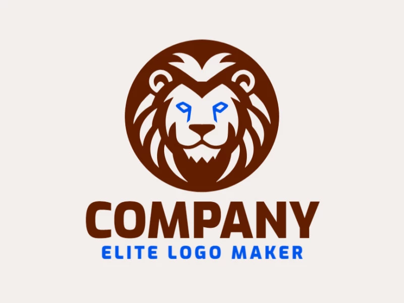 A circular logo featuring a lion head, with a color scheme of blue and dark brown.