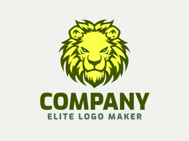 An abstract lion head emblem, symbolizing strength and courage, in vibrant green and dark yellow hues.