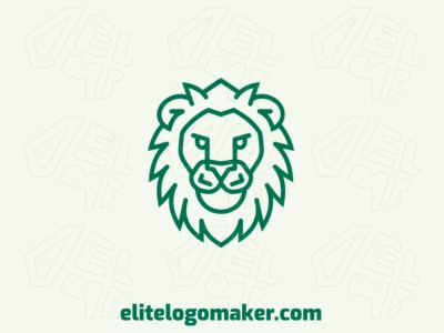 Different and interesting vector logo featuring a lion head with green lines, designed in a sleek monoline style with precise detailing.