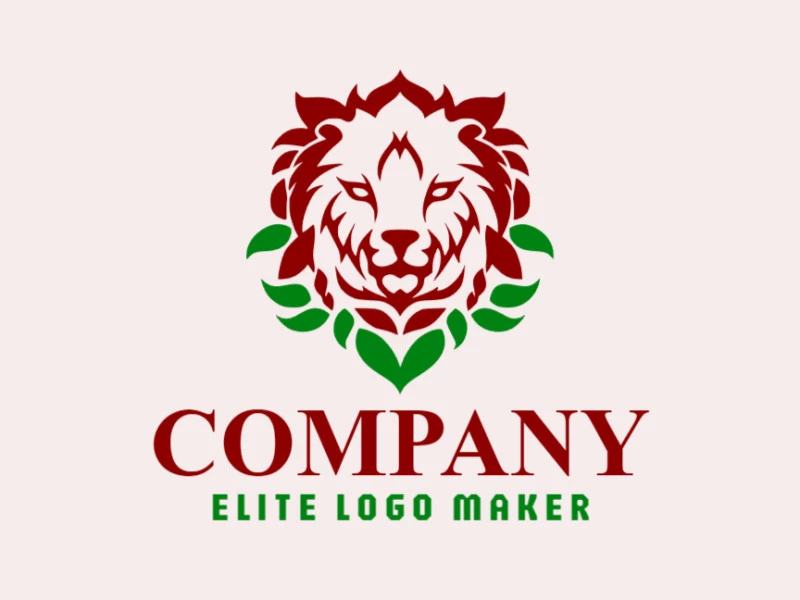 Create a strong, symmetric logo in the shape of a lion with leaves, combining shades of green and brown for a earthy and regal effect.