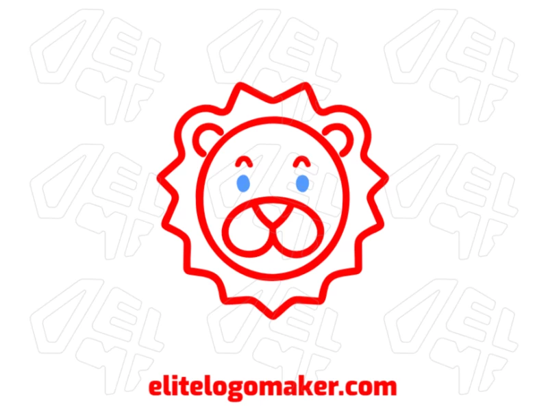 Lion With Monoline Design And Childlike Style Ideal Logo Creator Concept logo featuring a lion in a monoline design with a childlike style, using a simple and playful red color scheme.