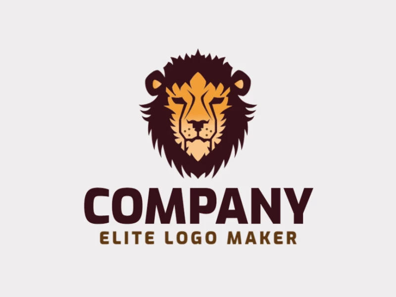 Create a vector logo for your company in the shape of a lion with a gradient style, the colors used were brown, orange, and yellow.