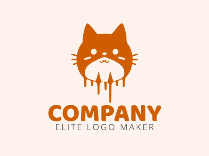 Vector logo in the shape of a liquid cat with creative style and dark orange color.