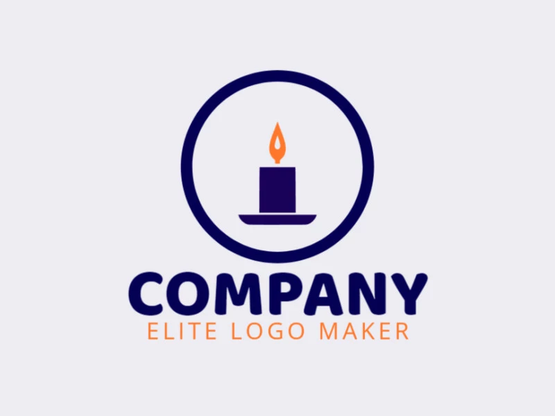 Create a logo for your company in the shape of a lit candle with a minimalist style with orange and dark blue colors.