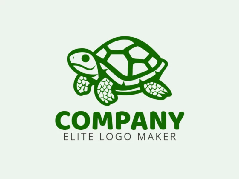 Create a logo for your company in the shape of a little turtle with a handcrafted style and dark green color.