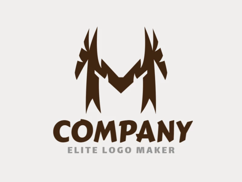 Logo Template in the shape of a letter "M" with abstract design and brown color.