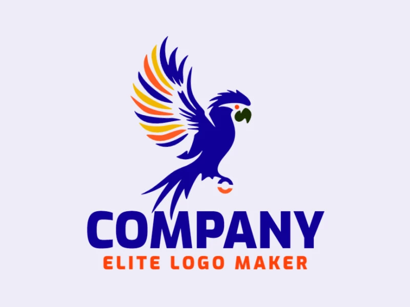 With vibrant shades of blue, orange, black, and yellow, this abstract logo captures the essence of a majestic macaw, showcasing its beauty and energy through a unique and artistic design.