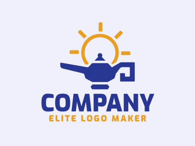 Simple logo design in the shape of a magic lamp combined with a sun with blue and yellow colors.