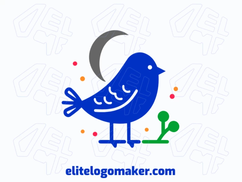 Editable illustrative logo featuring a magnificent blue bird, designed with vibrant details and dynamic lines for a unique and adaptable visual identity.