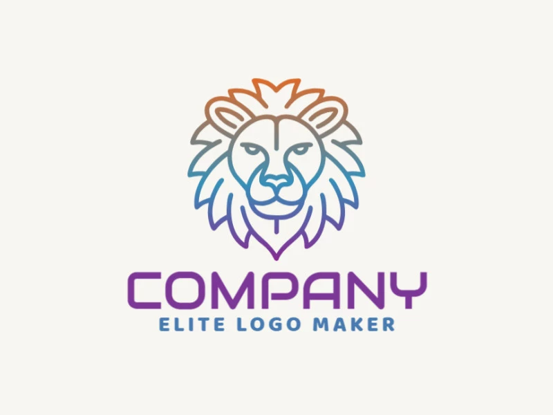 A sophisticated and modern logo design featuring a magnificent lion in a gradient of blue, orange, and purple, reflecting refinement.