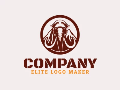 Vector logo in the shape of a mammoth combined with a mountain with abstract style and dark brown color.