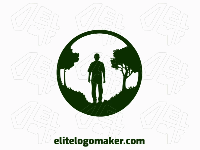 A circular logo featuring a man in the forest, bathed in serene dark green, encapsulating the harmony of nature.