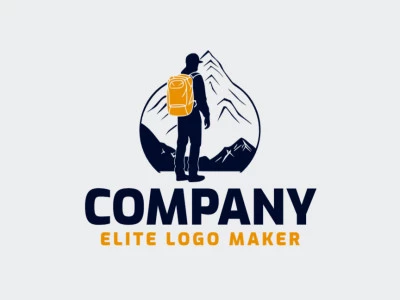 A minimalist logo featuring a solitary man on a mountain, capturing the essence of adventure in orange and dark blue.