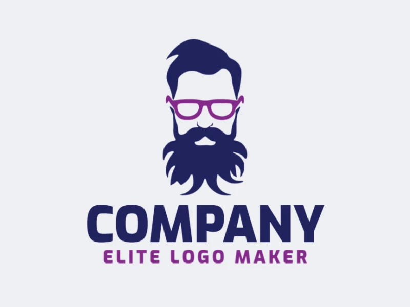 Vector logo in the shape of a man with glasses with abstract style with purple and dark blue colors.