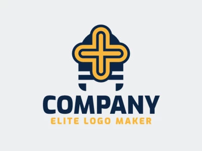 Simple logo composed of abstract shapes forming a medieval helmet with blue and yellow colors.