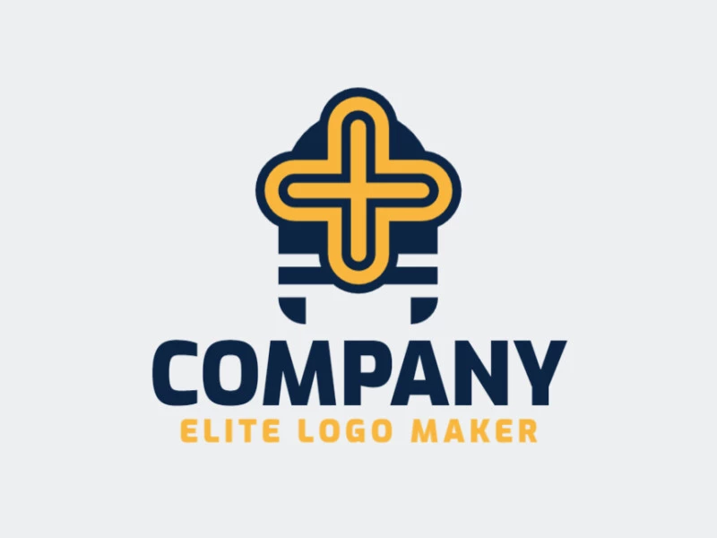 Simple logo composed of abstract shapes forming a medieval helmet with blue and yellow colors.