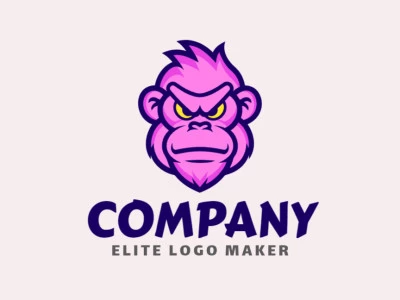 A beautiful, abstract vector logo featuring a monkey in pink, yellow, and dark blue, perfect for business branding.