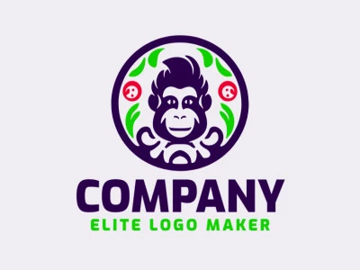 Abstract logo with a refined design forming a monkey, the colors used was green, blue, and red.