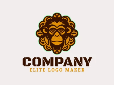 Introducing an ornamental logo in the shape of a monkey, showcasing intricate details and a vibrant color scheme of green, brown, and yellow, symbolizing playfulness and energy.