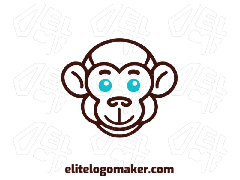 Cool symmetrical logo featuring a monkey head with brown and blue colors, combining bold details and modern visual balance.