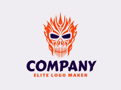 Template logo in the shape of a monkey skull with abstract design with black and dark orange colors.