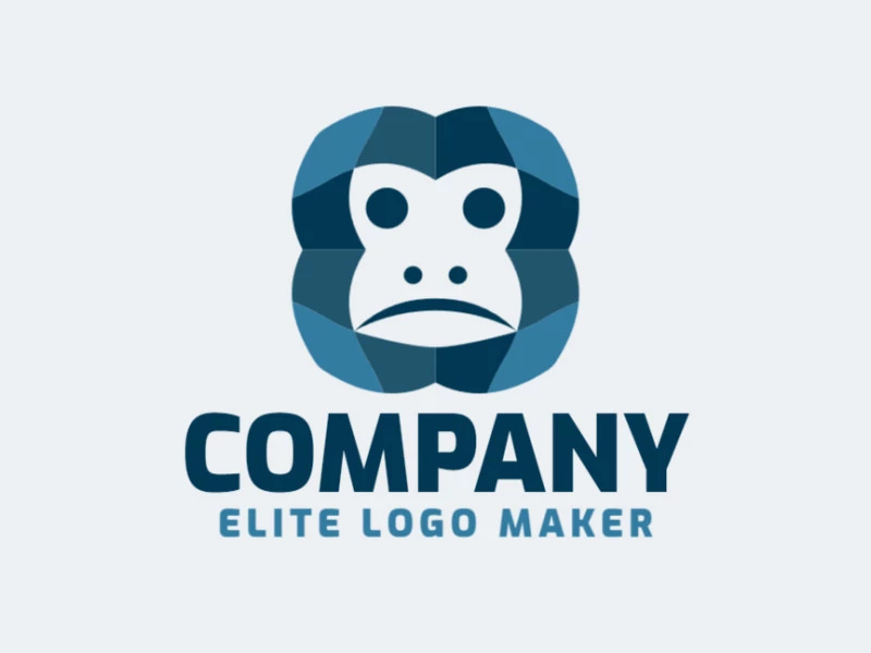 Monkey logo design composed of solid shapes and simple style, the color used is blue.