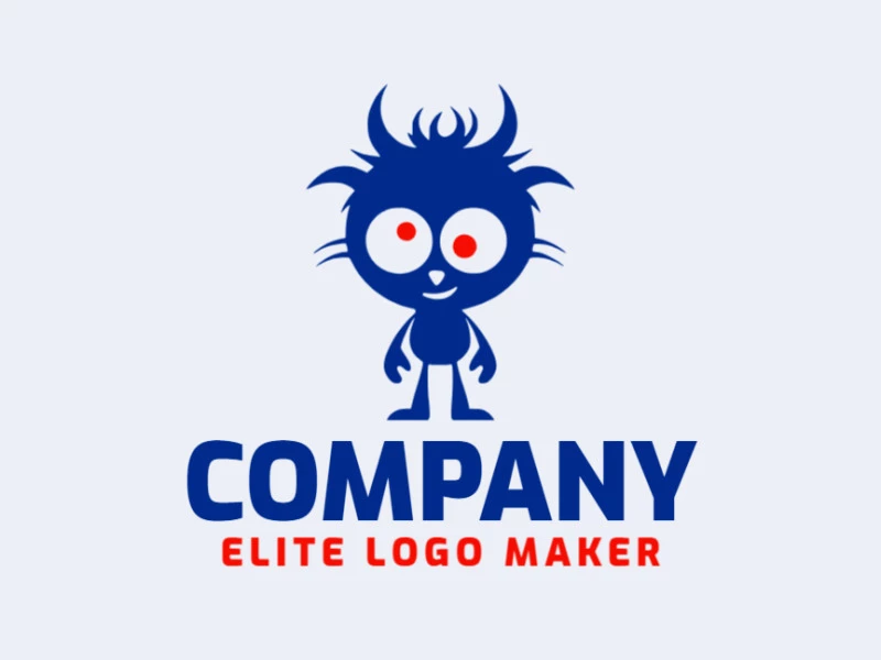 Create a logo for your company in the shape of a monster with childish style with blue and red colors.