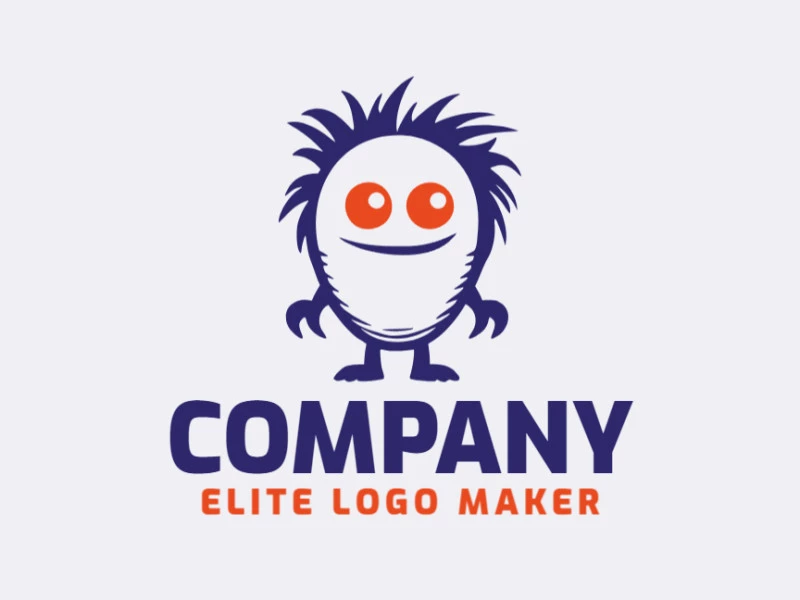 Customizable logo in the shape of a monster with a childish style, the colors used were orange and dark blue.