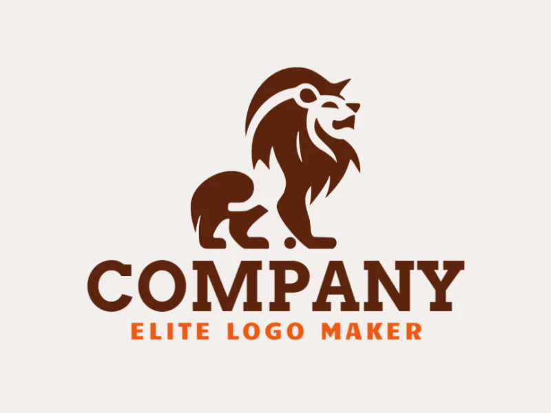 Abstract logo created with abstract shapes forming a moon lion with the color brown.