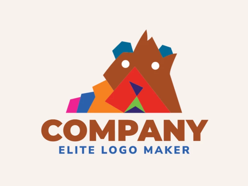 Animal logo in the shape of a brown bear combined with a mountain with blue, brown, pink, yellow, orange, purple and red colors.