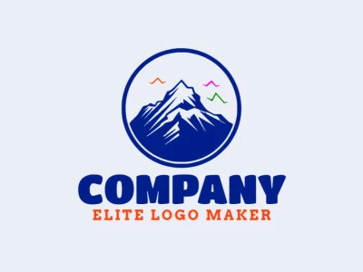 Create a vectorized logo showcasing a contemporary design of a mountain combined with birds and illustrative style, with a touch of sophistication with green, orange, pink, and dark blue colors.